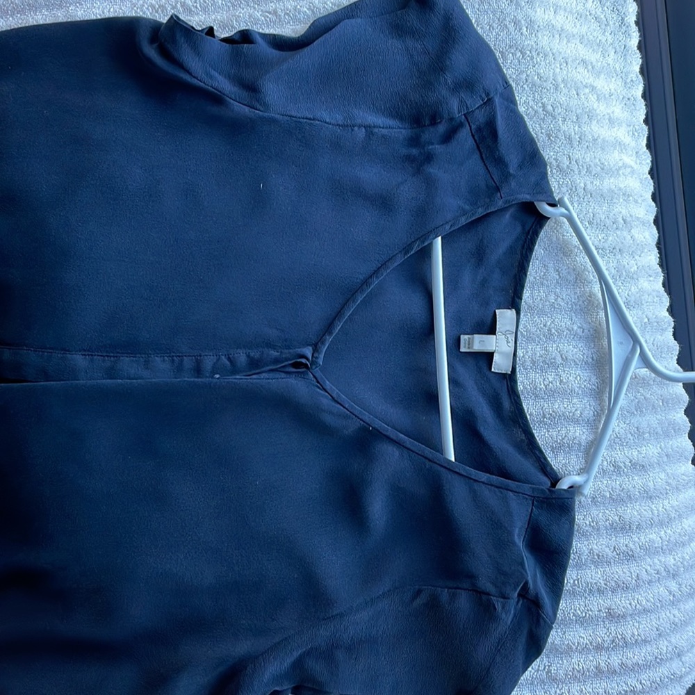 Joie Navy Silk Flutter Sleeve Button Front Blouse… - image 5